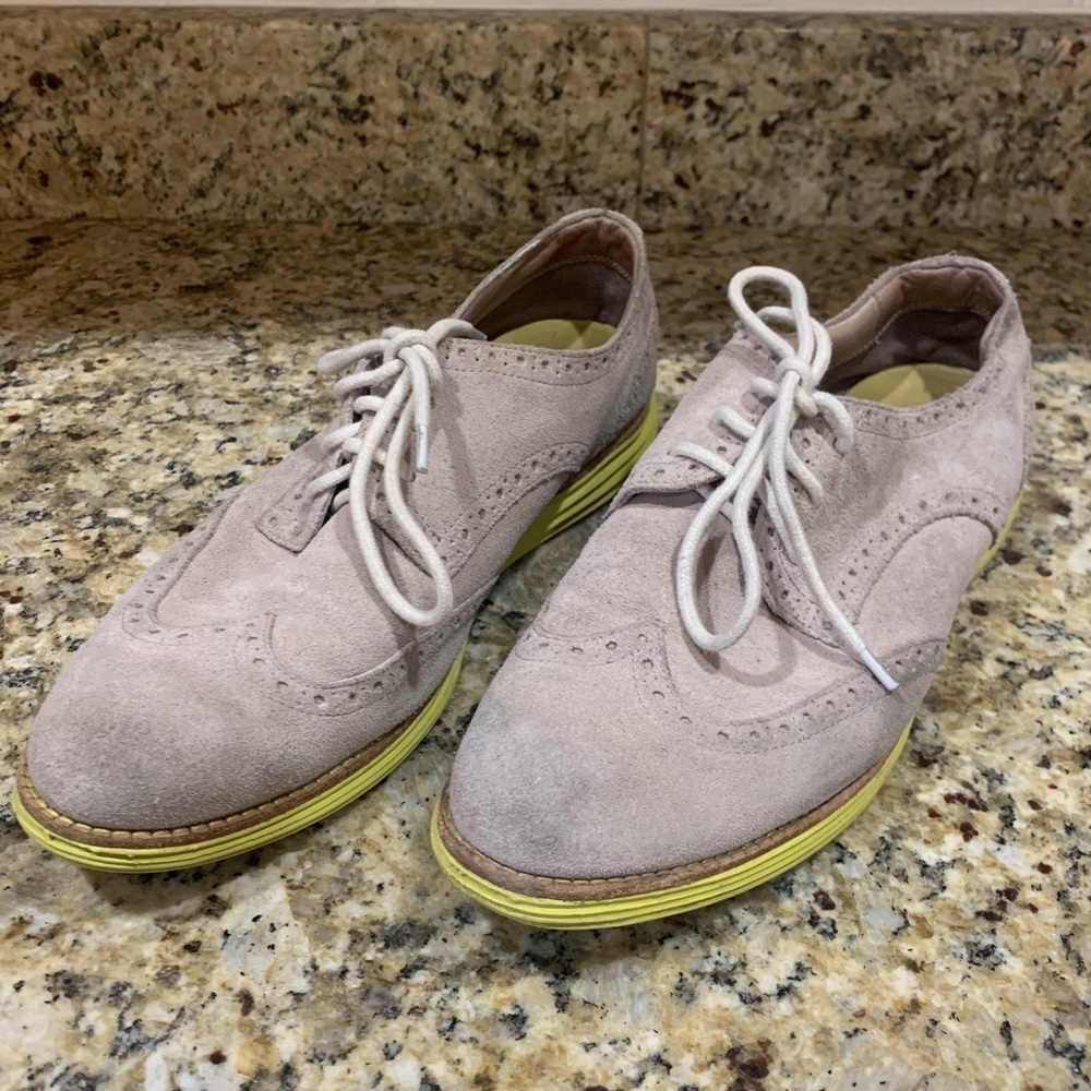 Cole Haan Lunargrand Womens 8.5b Sneakers Beige Suede Leather Green Oxfords
